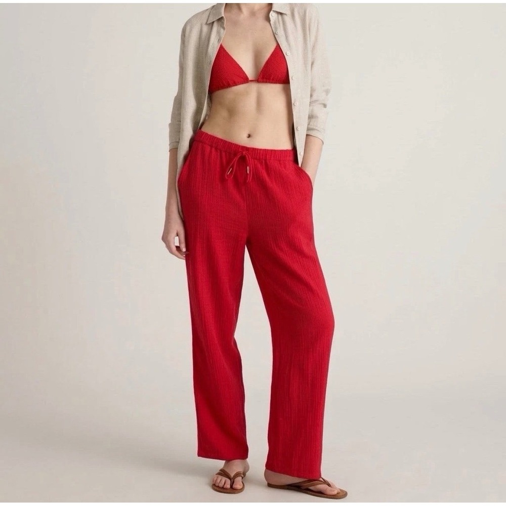Quince 100% Organic Cotton Gauze Straight Leg Pants Wild Cherry Red Womens Large